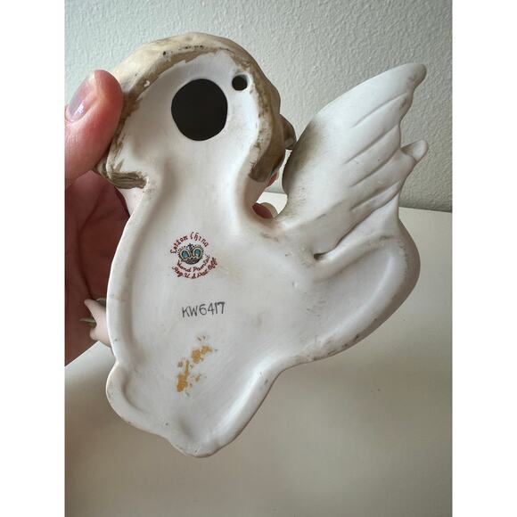 Antique Lefton Porcelain Angel Japan Wall Hanging Holding Flowers - Picture 3 of 9